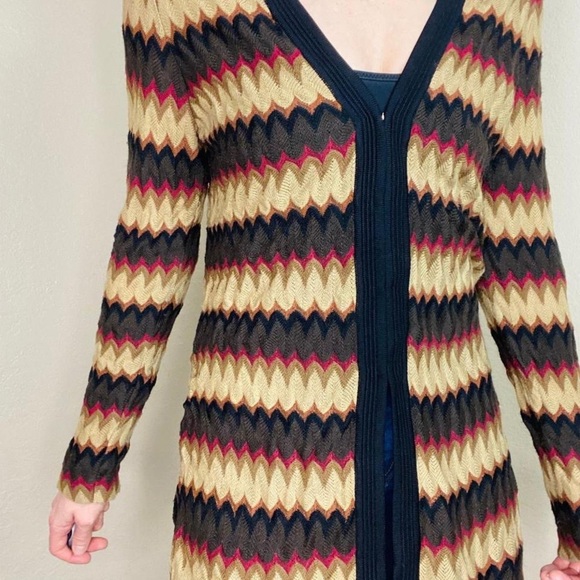 Vintage Y2K Exclusively Misook Brown Neutral Chevron Long Cardigan - Picture 2 of 7